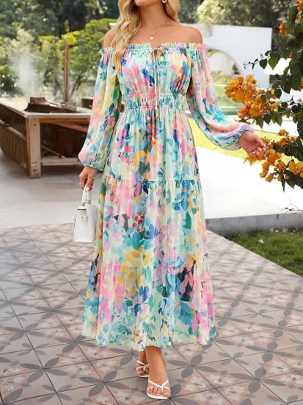 Womens 2026 Fall Long Sleeve Floral Maxi Dress